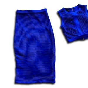 Bebe Vintage Ensemble Knit Skirt and Sleeveless Blue Bodycon Coordinating Top